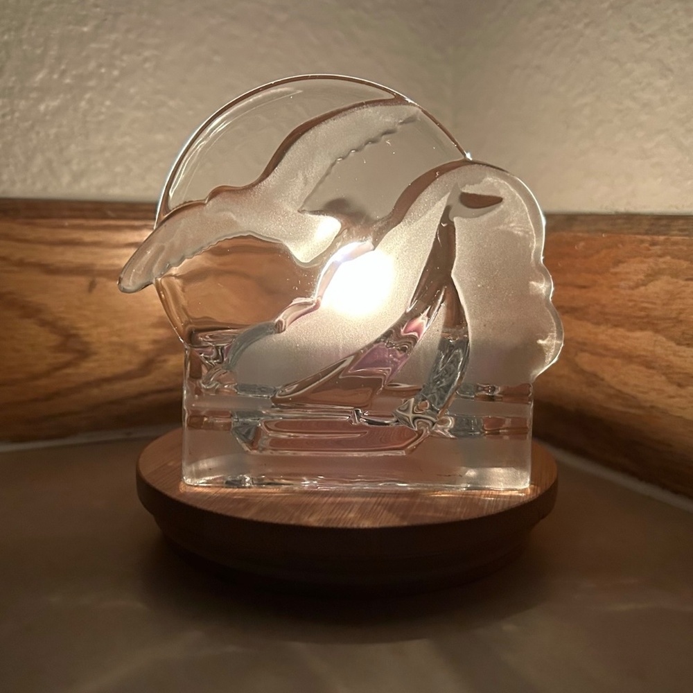 PartyLite Sailboat & Seagull Frosted Crystal Candle Holder Nautical Beach EUC